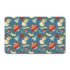 Winter Blue Christmas Snowman Pattern Magnet (rectangular) by Grandong