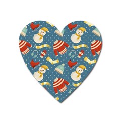 Winter Blue Christmas Snowman Pattern Heart Magnet by Grandong