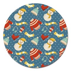 Winter Blue Christmas Snowman Pattern Magnet 5  (round) by Grandong