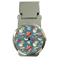 Winter Blue Christmas Snowman Pattern Money Clip Watches by Grandong