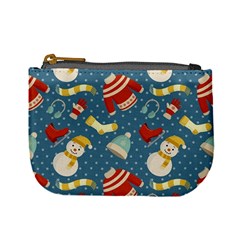 Winter Blue Christmas Snowman Pattern Mini Coin Purse by Grandong