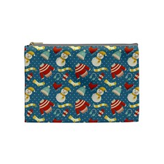 Winter Blue Christmas Snowman Pattern Cosmetic Bag (medium) by Grandong