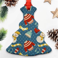 Winter Blue Christmas Snowman Pattern Christmas Tree Ornament (two Sides) by Grandong