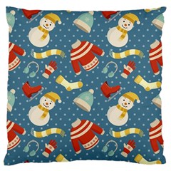 Winter Blue Christmas Snowman Pattern Large Cushion Case (two Sides) by Grandong