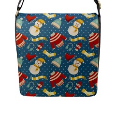 Winter Blue Christmas Snowman Pattern Flap Closure Messenger Bag (l) by Grandong