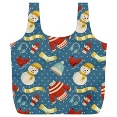 Winter Blue Christmas Snowman Pattern Full Print Recycle Bag (xl) by Grandong