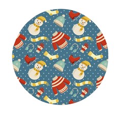 Winter Blue Christmas Snowman Pattern Mini Round Pill Box by Grandong