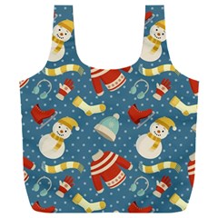 Winter Blue Christmas Snowman Pattern Full Print Recycle Bag (xxxl) by Grandong