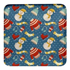 Winter Blue Christmas Snowman Pattern Square Glass Fridge Magnet (4 Pack) by Grandong