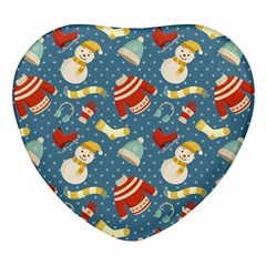 Winter Blue Christmas Snowman Pattern Heart Glass Fridge Magnet (4 Pack) by Grandong