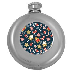 New Year Christmas Winter Pattern Round Hip Flask (5 Oz) by Grandong