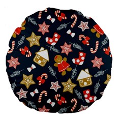 New Year Christmas Winter Pattern Large 18  Premium Flano Round Cushions by Grandong