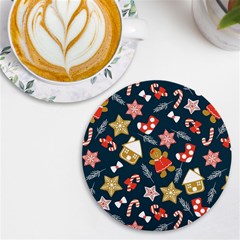 New Year Christmas Winter Pattern Uv Print Round Tile Coaster by Grandong