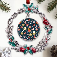 New Year Christmas Winter Pattern Metal X mas Wreath Holly Leaf Ornament by Grandong