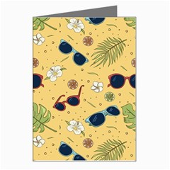 Seamless Pattern Of Sunglasses Tropical Leaves And Flower Greeting Card by Grandong