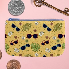 Seamless Pattern Of Sunglasses Tropical Leaves And Flower Large Coin Purse by Grandong