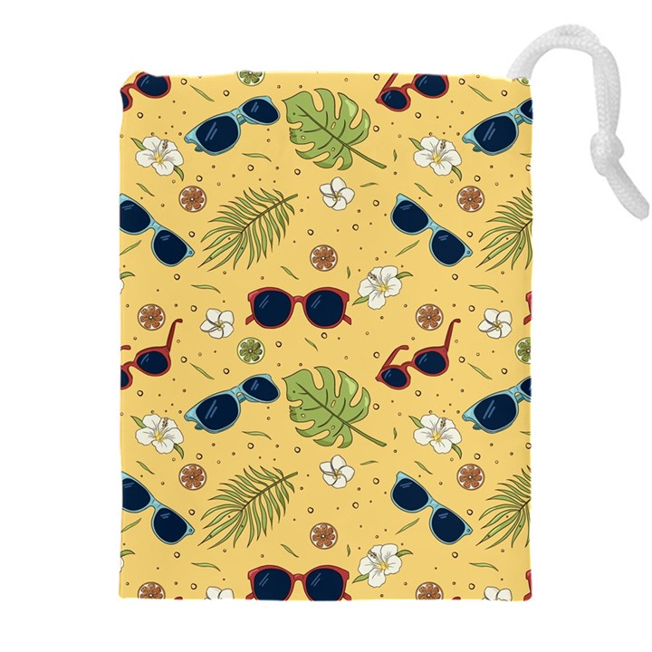 Seamless Pattern Of Sunglasses Tropical Leaves And Flower Drawstring Pouch (5XL)