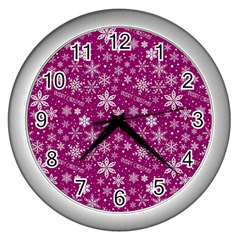 Purple Christmas Pattern Wall Clock (silver)