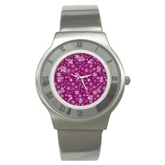 Purple Christmas Pattern Stainless Steel Watch