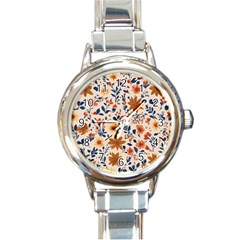 Boho Flowers Seamless Patternn Round Italian Charm Watch by Jack14