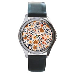 Boho Flowers Seamless Patternn Round Metal Watch by Jack14