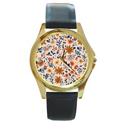 Boho Flowers Seamless Patternn Round Gold Metal Watch by Jack14