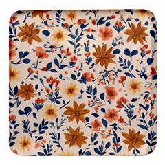 Boho Flowers Seamless Patternn Square Glass Fridge Magnet (4 Pack)