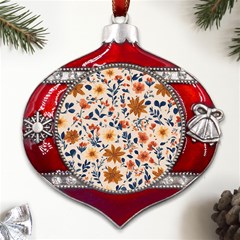 Boho Flowers Seamless Patternn Metal Snowflake And Bell Red Ornament