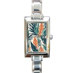 Colorful Tropical Leaf Rectangle Italian Charm Watch Front