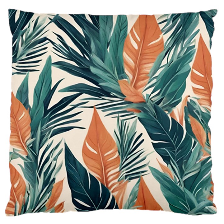 Colorful Tropical Leaf Large Premium Plush Fleece Cushion Case (Two Sides)