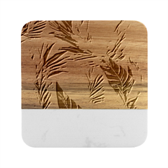 Colorful Tropical Leaf Marble Wood Coaster (Square)