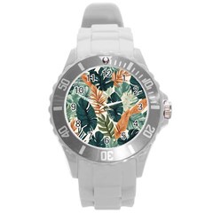 Tropical Leaf Round Plastic Sport Watch (l) by Jack14