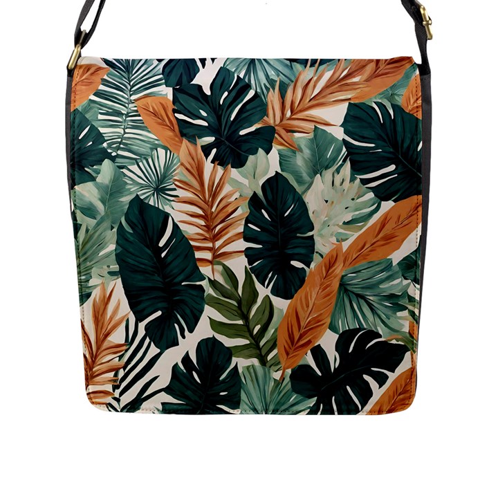 Tropical Leaf Flap Closure Messenger Bag (L)