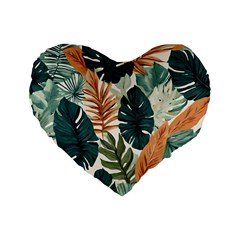 Tropical Leaf Standard 16  Premium Flano Heart Shape Cushions by Jack14