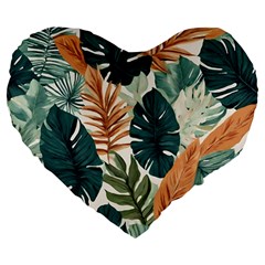 Tropical Leaf Large 19  Premium Flano Heart Shape Cushions by Jack14