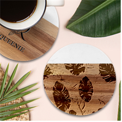 Tropical Leaf Marble Wood Coaster (round) by Jack14