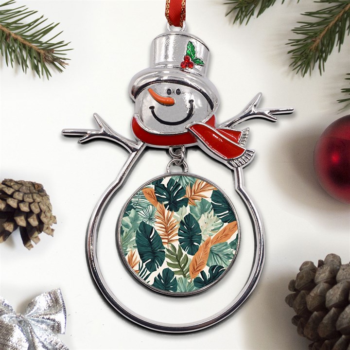 Tropical Leaf Metal Snowman Ornament