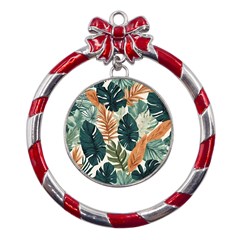 Tropical Leaf Metal Red Ribbon Round Ornament by Jack14