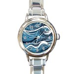 Abstract Blue Ocean Wave Round Italian Charm Watch Front