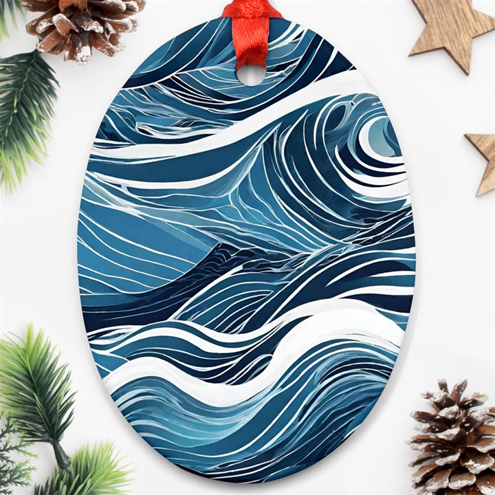 Abstract Blue Ocean Wave Ornament (Oval)