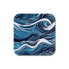 Abstract Blue Ocean Wave Rubber Square Coaster (4 Pack) by Jack14