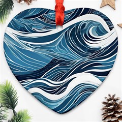 Abstract Blue Ocean Wave Heart Ornament (two Sides) by Jack14