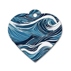 Abstract Blue Ocean Wave Dog Tag Heart (two Sides) by Jack14