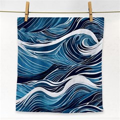 Abstract Blue Ocean Wave Face Towel by Jack14