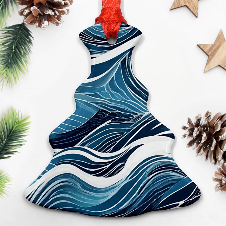 Abstract Blue Ocean Wave Christmas Tree Ornament (Two Sides)