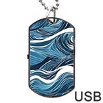 Abstract Blue Ocean Wave Dog Tag USB Flash (One Side) Front