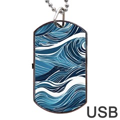 Abstract Blue Ocean Wave Dog Tag Usb Flash (two Sides) by Jack14