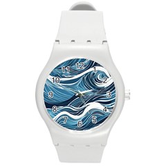 Abstract Blue Ocean Wave Round Plastic Sport Watch (m) by Jack14