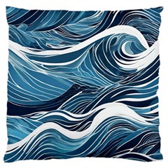 Abstract Blue Ocean Wave Standard Premium Plush Fleece Cushion Case (one Side) by Jack14