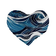 Abstract Blue Ocean Wave Standard 16  Premium Flano Heart Shape Cushions by Jack14